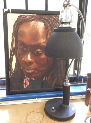 Lot 36 - 1950s retro desk lamp and an oil on board portrait