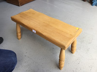 Lot 45 - Contemporary Elm stool of rectangular form, on turned legs, underside marked 'English Elm 1994' 64cm in length,32cm in height and 28cm in width