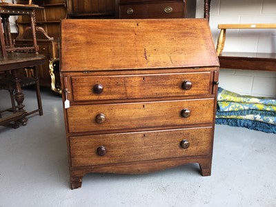 Lot 59 - Victorian mahogany bureau, fall flap front with fitted interior above three long draws, on bracket feet, 95cm in length, 106cm in height, 54cm in depth