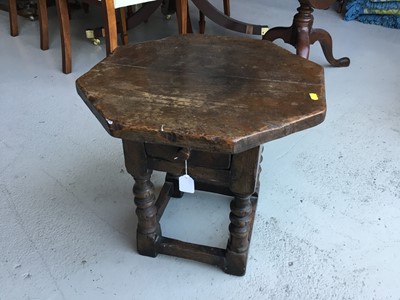 Lot 71 - Manner of Titchmarsh & Goodwin- Good Quality reproduction oak low occasional table of octagonal form, on turned legs joined by stretchers, 48cm in diameter, 46cm in height