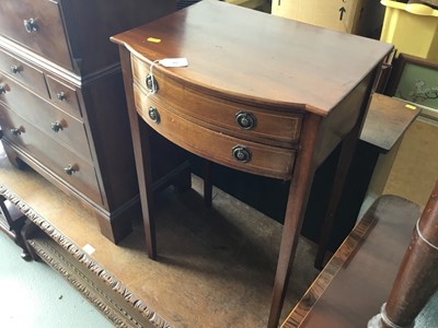 Lot 82 - Georgian style bow front side table of small proportions with two draws, on square taper legs, 44cm in length, 68cm in height, 35cm in width