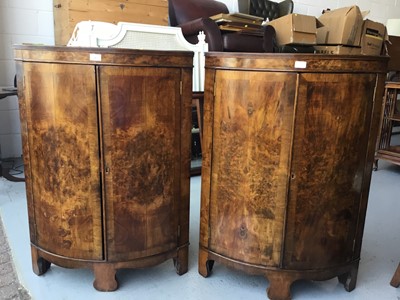 Lot 86 - Pair of burr walnut veneered corner cupboards enclosed by hinged panelled doors, 71cm in width, 100cm in height, 50cm in depth