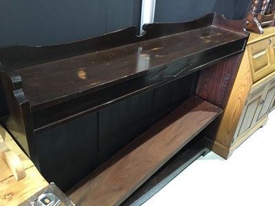Lot 115 - Mahogany open book case with raised ledge back and adjustable shelves to interior, 153cm in length, 115cm in height, 30cm in depth