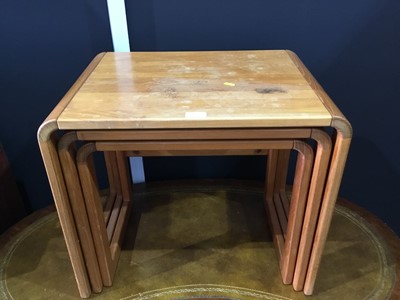 Lot 130 - Georgian style mahogany bureau on cabriole legs together with a 20th Century teak nest of three coffee tables, bureau 75 x 96 x 43cm, tables 58 x 50 x 42cm