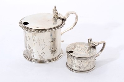 Lot 262 - Victorian silver drum mustard pot, together with Victorian miniature silver mustard pot