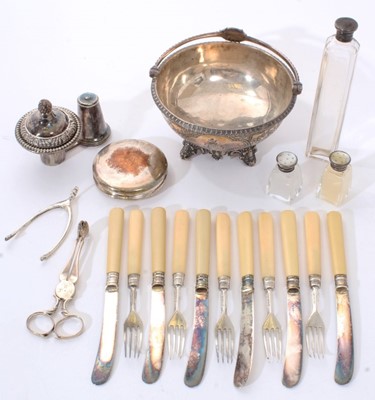 Lot 266 - Selection of silver and silver plate, including a small Victorian silver basket and other items.