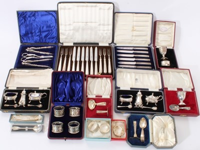 Lot 269 - Selection of cased silver and silver plate cutlery, cruets and other sets