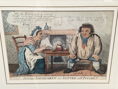 Lot 31 - George Cruickshank (1792-1878)  coloured engraving 'Royal Amusement or nature will prevail' 22 x 32cm glazed frame