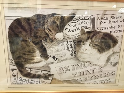 Lot 263 - English School, late 20th century pair of tromp l'oeil watercolours of cats, signed Oswald Edward Brown, 25 x 36cm, glazed frames