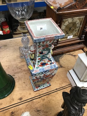 Lot 26 - CHINESE WUCAI VASE, THE FOUR SIDES PAINTED IN POLYCHROME WITH SCROLLING TENDRILS, 36cm in height