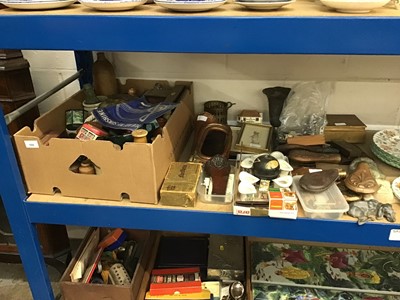 Lot 100 - Assorted items and collectables, including copper shot flasks and horn, bottles, tins, cigarette cards, etc