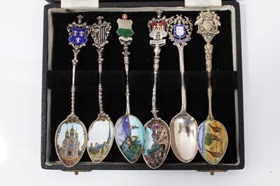 Lot 37 - Group of six enamel souvenir teaspoons in case