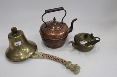 Lot 2009 - Brass ships bell and 2 copper kettles