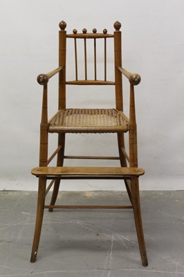Lot 1267 - 19th century child’s beech high chair with caned seat