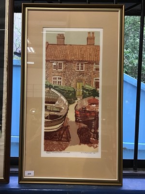 Lot 225 - H J Jackson (late 20th century) screenprint - Fisherman's Cottage, signed dated and inscribed, glazed frame