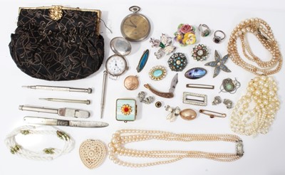 Lot 9 - Vintage costume jewellery and bijouterie including WWI silver cased trench watch