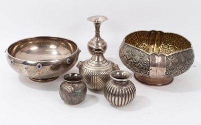 Lot 245 - Group of six eastern silver and white metal items to include two bowls and four vases