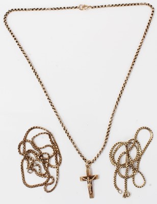 Lot 13 - 9ct gold crucifix pendant on chain and two other 9ct gold chains