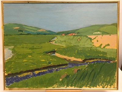 Lot 149 - Wivenhoe group oil on board of a meandering river, together with another of a landscape with footbridge. (2)