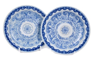 Lot 26 - Pair of Chinese blue and white saucer dishes, Qianlong seal mark