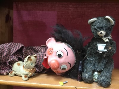 Lot 157 - Vintage ventriloquist dummy together with two clockwork toys