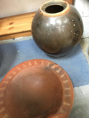Lot 158 - Large egg shaped Chinese vase and a large terracotta platter