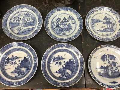 Lot 172 - Five various 18th century Chinese export blue and white dishes, together with a delft dish