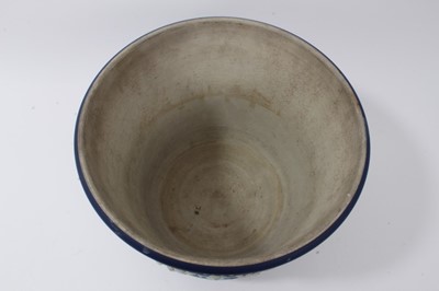 Lot 46 - Large antique Wedgwood dark blue jasper ware jardinière, circa 1890, decorated with classical figures and swags, marks to base, 23cm height x 26cm diameter