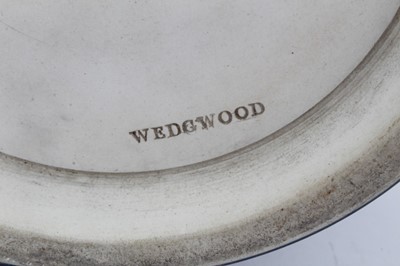 Lot 46 - Large antique Wedgwood dark blue jasper ware jardinière, circa 1890, decorated with classical figures and swags, marks to base, 23cm height x 26cm diameter
