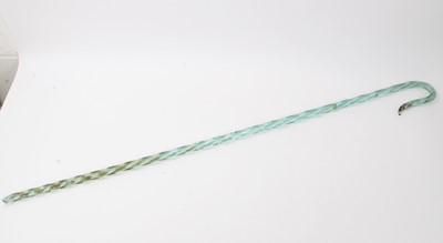Lot 120 - 19th century glass spiral twist walking stick / shepherds crook