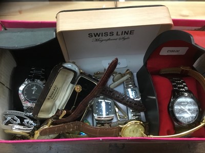 Lot 707 - 9ct gold stick pin, watches, collectable coins