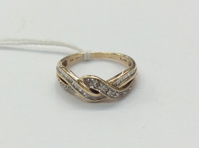 Lot 659 - 9ct gold diamond set crossover band ring, 0.30cts. Ring size P