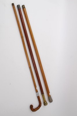 Lot 662 - 19th century Chinese silver mounted malacca cane, two others