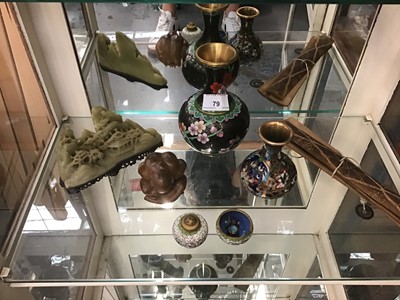 Lot 79 - Group of Chinese works of art, cloisonné vases, soapstone carving etc