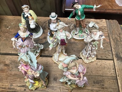 Lot 28 - Pair of Sitzendorf figures and three further pairs of Continental figures