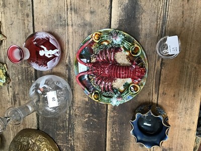 Lot 29 - Two Mary Gregory glass vases, Doulton vase, Pallisy style lobster dish