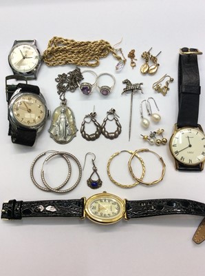 Lot 662 - Group of silver jewellery, costume jewellery and wristwatches within mauchline ware box