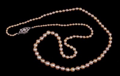 Lot 475 - Natural pearl necklace with a string of 120 natural saltwater pearls measuring approximately 2.3 - 6.3mm on a diamond clasp. Accompanied by a Pearl Report by Laboratoire Fraçais de Gemmologie, Pari...