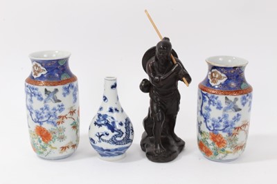 Lot 167 - Pair of small 19th century Fukagawa vases, small blue and white Chinese vase, small Chinese figure