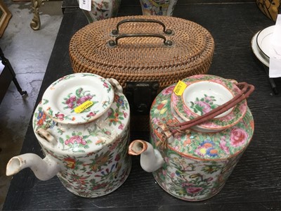 Lot 314 - Three Chinese Canton porcelain tea kettles