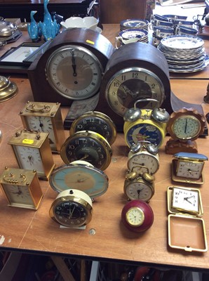 Lot 431 - Two oak cased mantel clocks, Garfield alarm clock and other time pieces