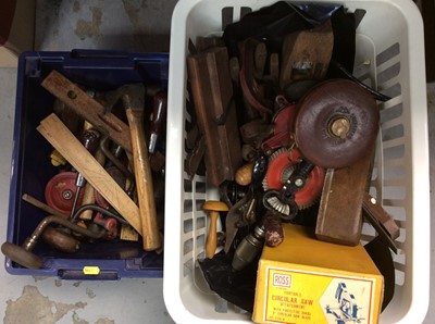 Lot 434 - Two boxes wooden hand tools etc