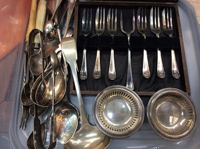 Lot 673 - Pair American sterling silver bon bon dishes, together with group plated flatware
