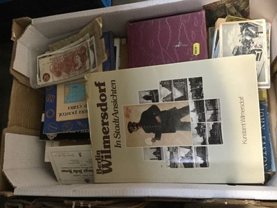 Lot 251 - Box of old postcards, banknotes, and ephemera