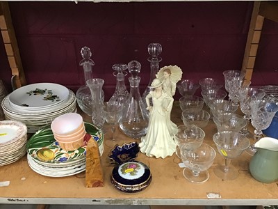 Lot 510 - Collection of china and glassware, including Royal Doulton hunting pattern tableware, Aynsley part tea service, Doulton Scala pattern dinner wares, etc