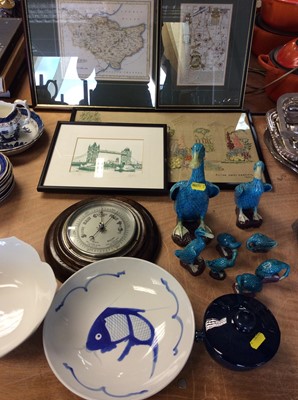 Lot 416 - Set of Eight Chinese Duck ornaments together with an aneroid barometer, other ceramics and group of antique maps and pictures