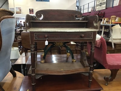 Lot 876 - Regency pine washstand with original painted simulated rosewood finish and simulated ivory stringing together with an antique painted pine cricket table