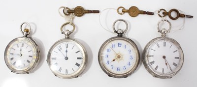 Lot 58 - Four silver cased fob watches