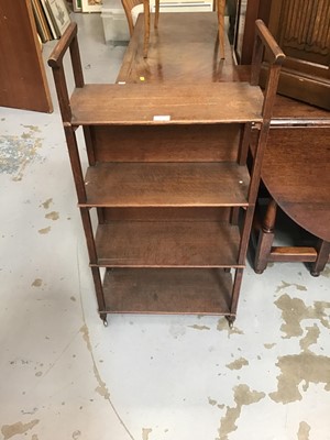 Lot 957 - Three antique oak wall shelves together with an Arts & Crafts oak open bookshelves