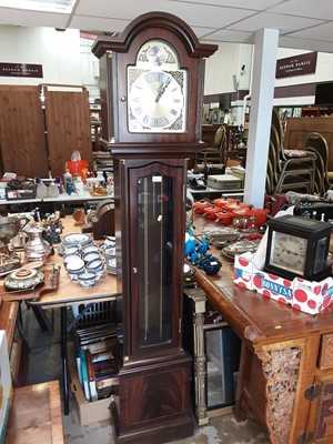 Lot 972 - Mahogany long case clock with three brass weights and pendulum